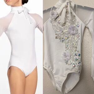 Weissman Balera solo Dance costume white custom poet sleeve Leotard MT11449 SC 6